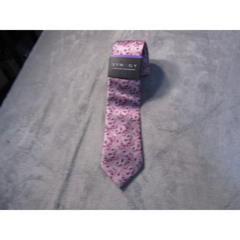 SYNRGY Mens Extra Long Stain Resistant Floral Paisley Pink Purple Tie W37143YY